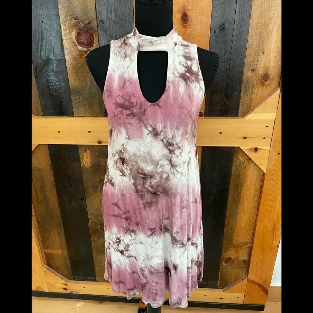 Ginger G sleeveless dress with white, pink and brown marble-ombre pattern, sz S